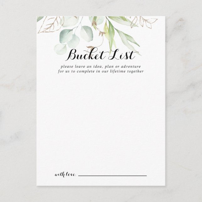 Elegant Gold Greenery Wedding Bucket List Cards (Front)