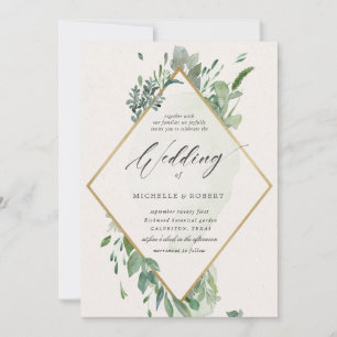 elegant gold greenery wedding Invitation