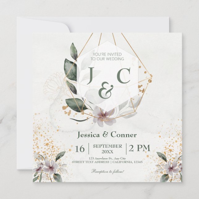 Elegant Gold Greenery Wedding  Invitation (Front)