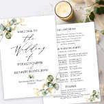 Elegant Gold Greenery Wedding Program Invitation<br><div class="desc">Prepare to embark on a magical journey of love with our breathtaking wedding suite, crafted especially for lovers of nature! This fabulous collection is the ultimate addition to your dreamy garden party or enchanting nature-themed celebration. It includes everything you could possibly need, from a stunning welcome sign to personalised napkins...</div>