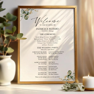 Elegant Gold Greenery Wedding Program Sign