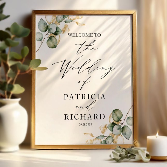 Elegant Gold Greenery Wedding Welcome  Poster (Creator Uploaded)