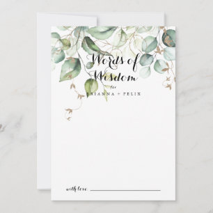 Elegant Gold Greenery Wedding Words of Wisdom Advice Card