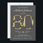 Elegant Gold Grey 80th Birthday Party Invitation<br><div class="desc">Elegant Gold Grey 80th Birthday Party Invitation. Simple yet classy birthday invitation with the birth year milestone in solid gold text effect! This is an editable template and could be used for both male and female. A version with photo is also available in this design collection. Contact me if you...</div>