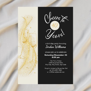 Elegant Gold Grey Cheers to 40 Years Birthday Invitation