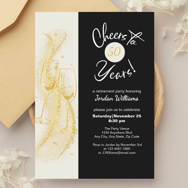 Elegant Gold Grey Cheers to 50 Years Birthday Invitation (Creator Uploaded)