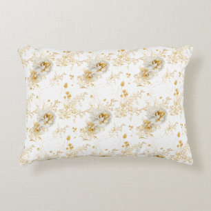 Elegant Gold Grey Floral Decorative Cushion