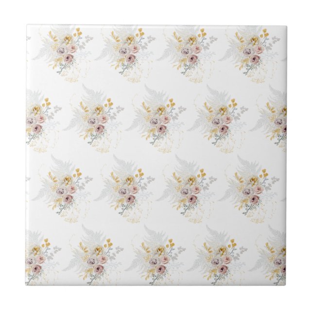 Elegant Gold Grey Floral  Tile (Front)