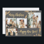 Elegant Gold Grey Leaves 4 Photos Christmas Card<br><div class="desc">Elegant, Modern Gold and Grey Botanical Leaves 4 Photo Collage Merry Christmas Holiday Card. This festive, mimimalist, whimsical four (4) photo holiday card template features a pretty photo collage, faux gold foil botanical leaves, winterberries and says Merry Christmas and Happy New Year! The „Merry Christmas and Happy New Year” greeting...</div>