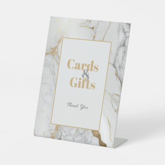 Elegant Gold Grey Marble Cards and Gifts Pedestal Sign