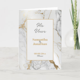 Elegant Gold Grey Marble His Vows Card