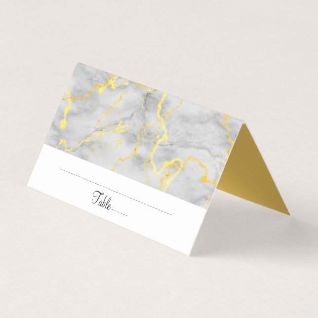 Elegant Gold Grey Marble Table Place Card (Front)