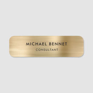 Elegant Gold Grey Metallic Professional Business Name Tag