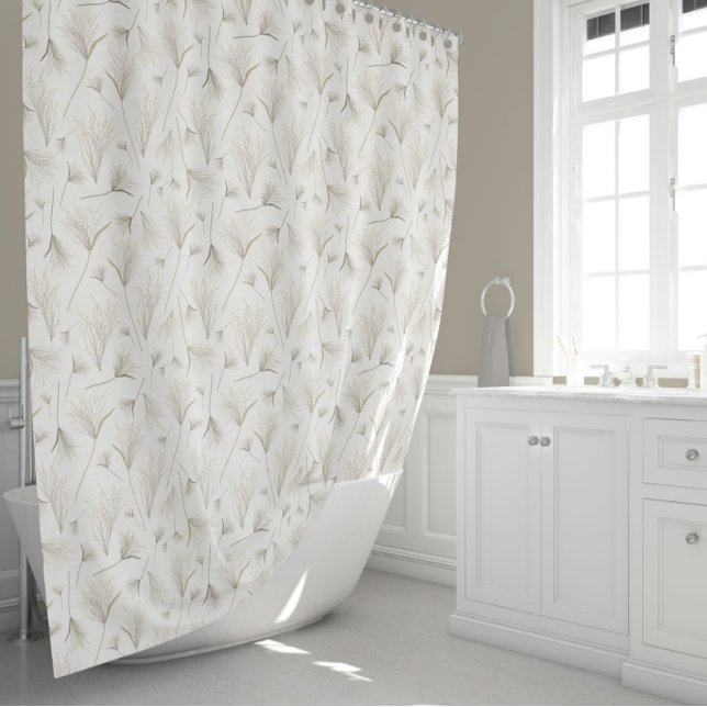 Elegant Gold Grey Shower Curtain (Elegant Neutral Gold Gray Dried Flowers And Grass Shower Curtain from Jenn Steffen for Studio Posies)