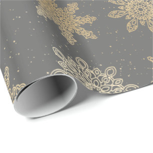 Elegant Gold & Grey Snowflake Christmas Pattern Wrapping Paper