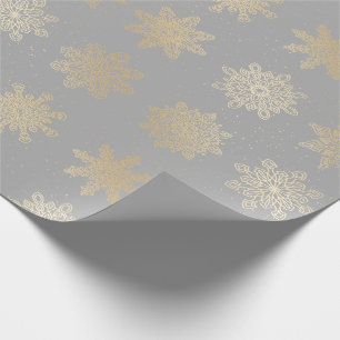 Elegant Gold & Grey Snowflake Christmas Pattern Wrapping Paper