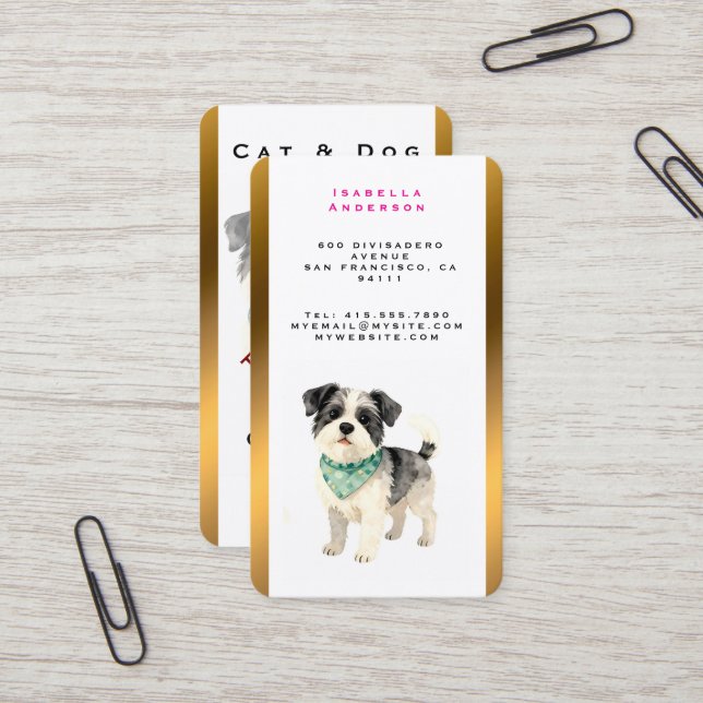 Elegant Gold Grooming Dog Personalized Collection Business Card (Front/Back In Situ)