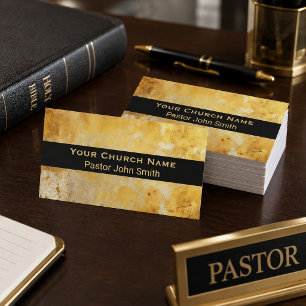Elegant Gold Grunge Church Pastor QR Code Business Card