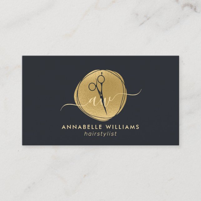 Elegant Gold Hairstylist Logo Business Card (Front)