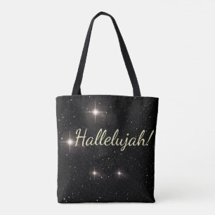 Elegant Gold 'Hallelujah!' Starry Black Holiday Tote Bag