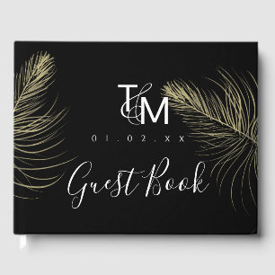 Elegant Gold Hand Drawn Feather Chic Wedding Guest Book