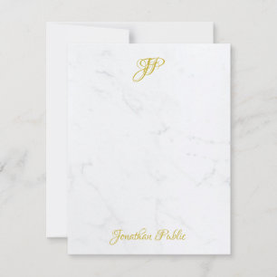 Elegant Gold Hand Script Monogram White Marble Card