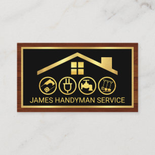 Elegant Gold Handyman Tools Frame On Wood Panel Business Card