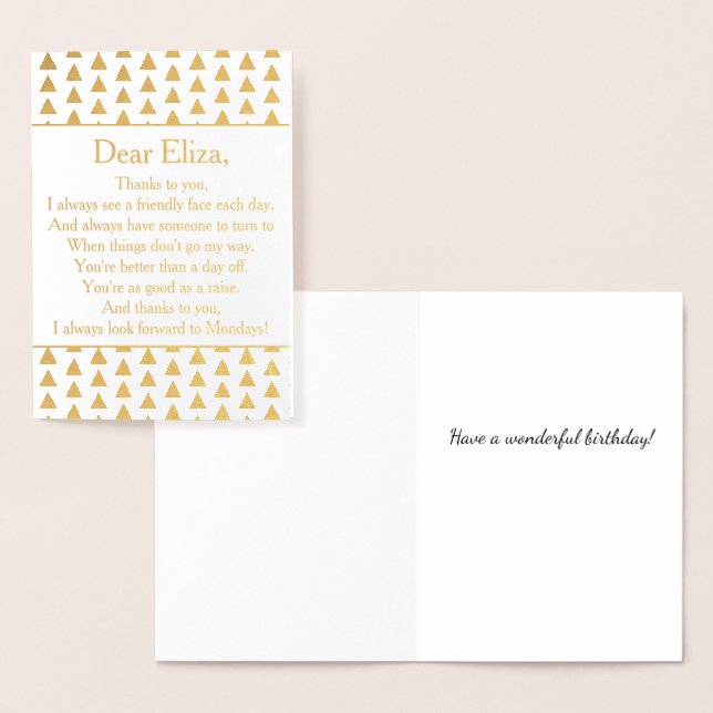 Elegant Gold Happy Birthday Coworker Employee Poem Foil Card (Display)