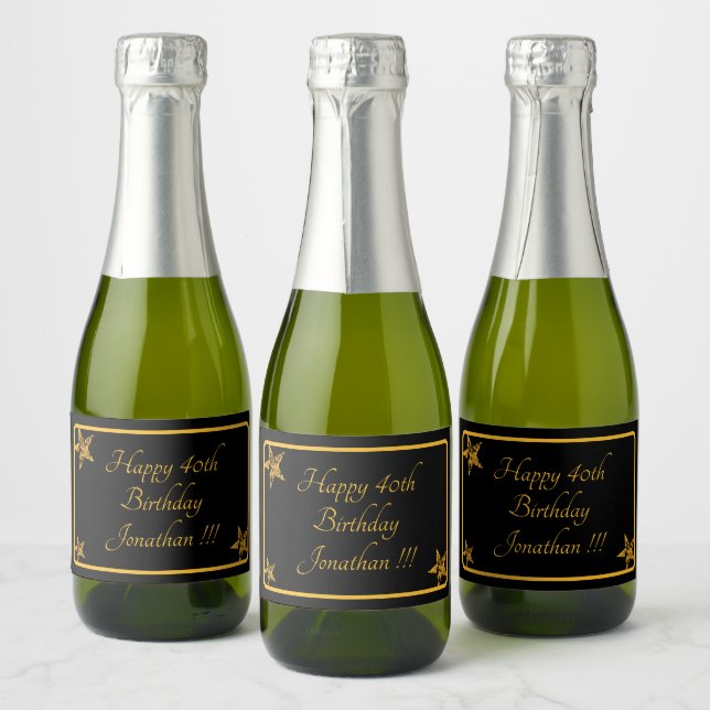 Elegant Gold Happy Birthday Mini Sparkling Wine La Label (Bottles)