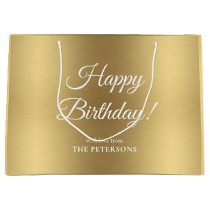 Elegant Gold Happy Birthday with Name Large Gift Bag