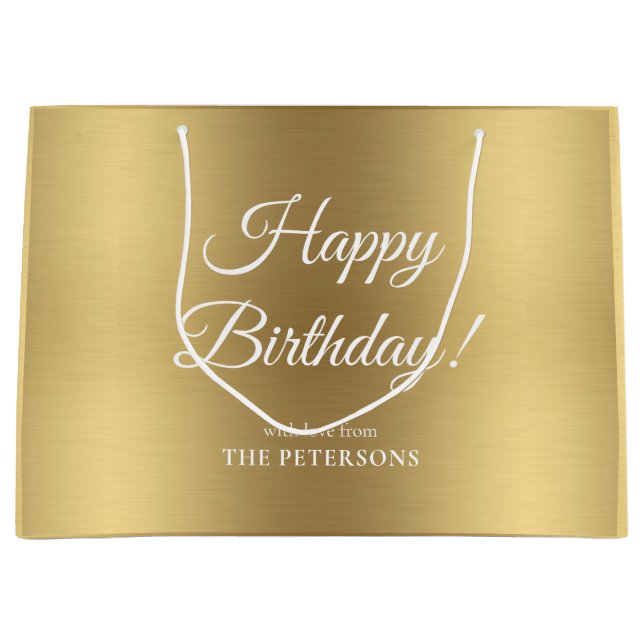 Elegant Gold Happy Birthday with Name Large Gift Bag (Front)