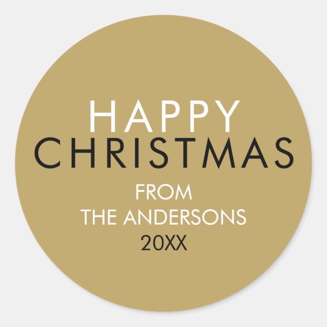 Elegant Gold Happy Christmas Family Name Classic Round Sticker (Front)