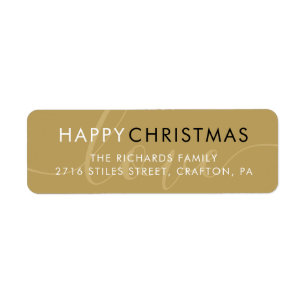 Elegant Gold Happy Christmas Script Return Address