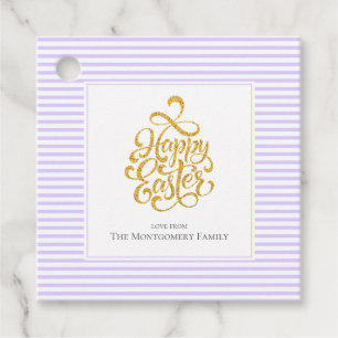 Elegant Gold Happy Easter Yellow Striped Gift Tags
