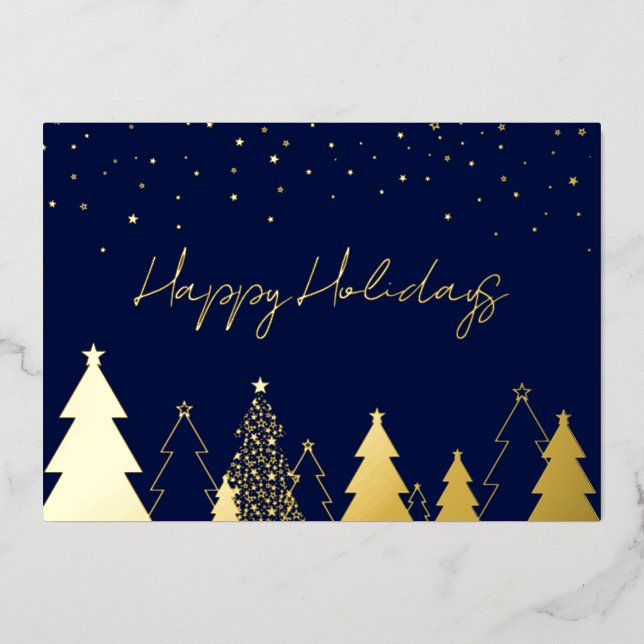 Elegant Gold Happy Holidays Company Foil Card (Front)