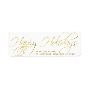 Elegant Gold Happy Holidays Hand Lettered Label