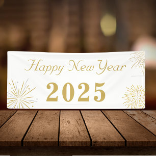Elegant Gold Happy New Year 2025 Party Banner