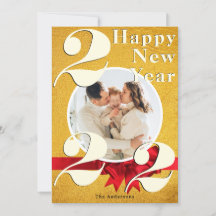 Elegant Gold Happy New Year Custom 2022 Photo Card