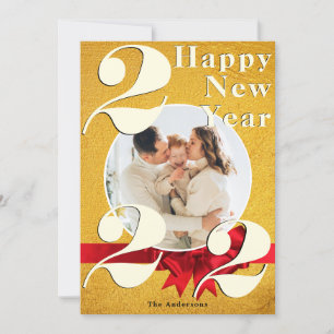 Elegant Gold Happy New Year Custom 2022 Photo Card
