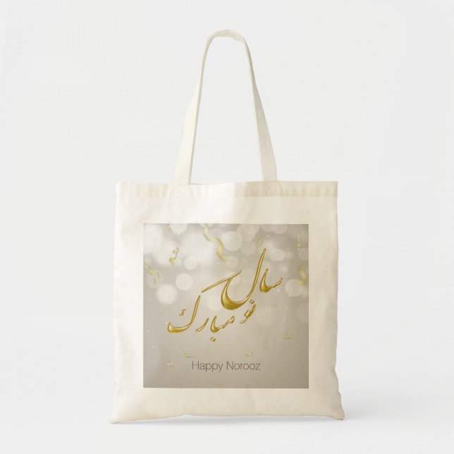 Elegant Gold Happy Norooz Persian New Year Tote Bag (Front)