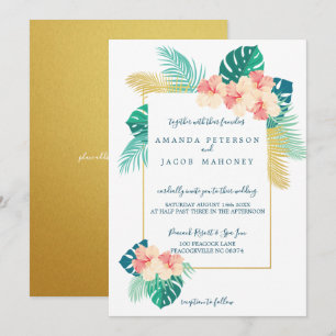 Elegant Gold Hawaiian Hibiscus Wedding Invitations