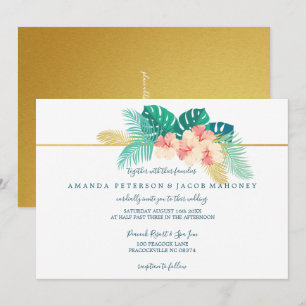 Elegant Gold Hawaiian Hibiscus Wedding Invitations
