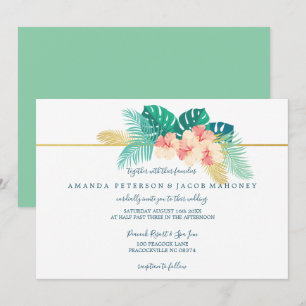 Elegant Gold Hawaiian Hibiscus Wedding Invitations