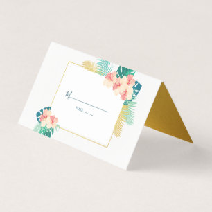 Elegant Gold Hawaiian Hibiscus Wedding Table Cards