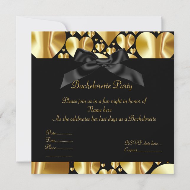 ELEGANT gold heart BACHELORETTE INVITATION (Front)