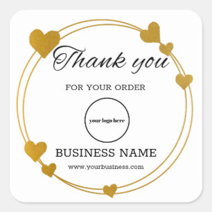 Elegant Gold Heart Business Thank You  Square Sticker