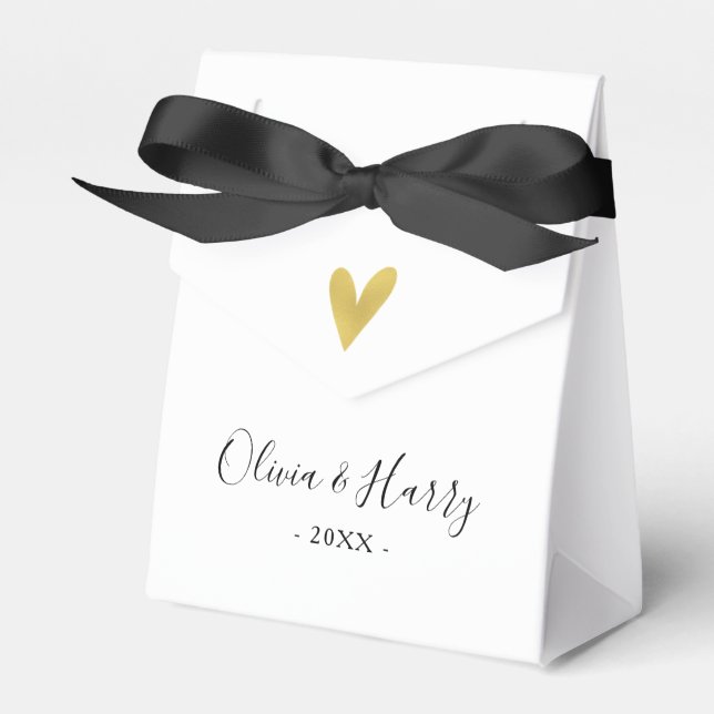 Elegant Gold Heart Chic White Wedding Favour Box  (Front Side)