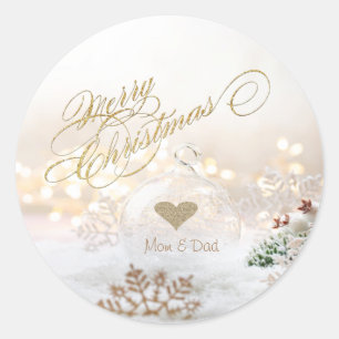 Elegant Gold Heart, Christmas Ball White Classic Round Sticker