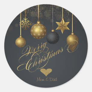 Elegant Gold Heart, Christmas Balls Dark Classic Round Sticker