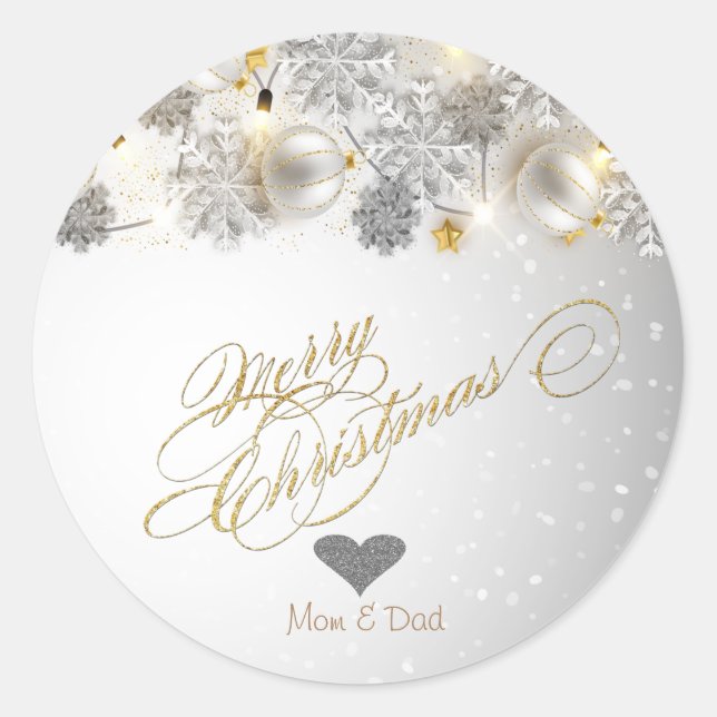 Elegant Gold Heart, Christmas Ornaments Classic Round Sticker (Front)